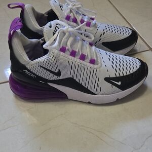 Nike Air Max 270 White and Purple Athletic Shoes